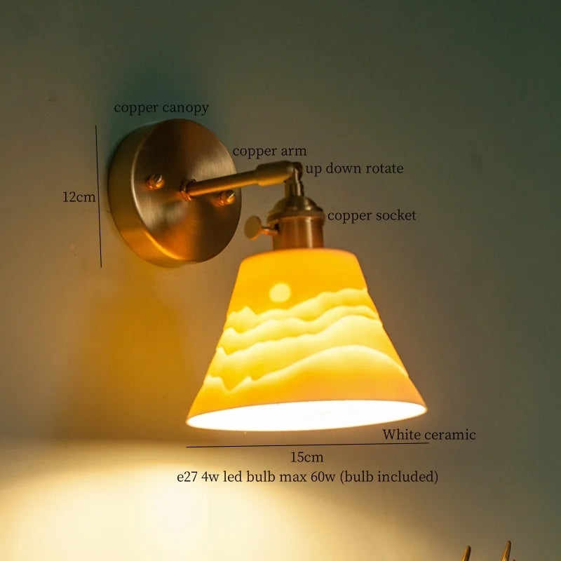 Axyaa Nordic LED Wall Lamps, Modern Copper Arm Ceramic Light for Living Room, Bedroom
