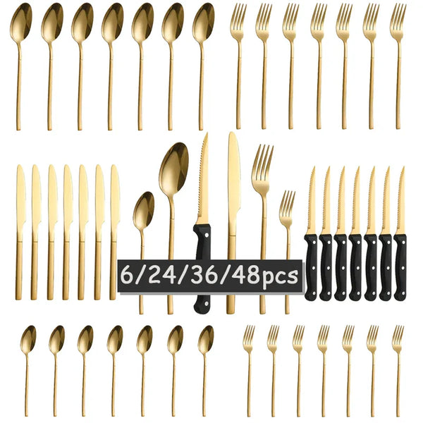 Axyaa Stainless Steel Tableware Set, 48pcs, Dishwasher Safe, Steak Knife, Classic Design