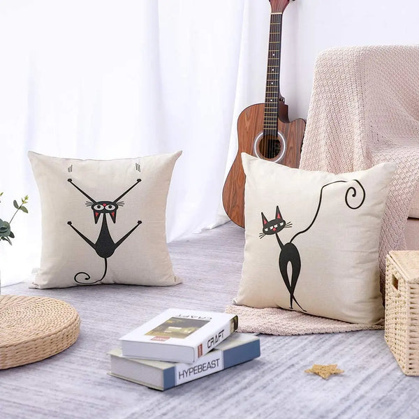 Axyaa Vintage Black Cat Cushion Cover - Cozy Home Decor Accent
