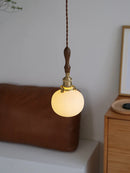Axyaa Ceramic Ball LED Pendant Light with Copper Socket and Wood Handle