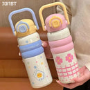 Axyaa Cartoon Vacuum Thermos Flask With Straw for Hot/Cold Drinks