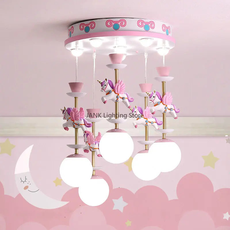 Axyaa Unicorn Cartoon Pendant Lamp for Children's Room LED Ceiling Light