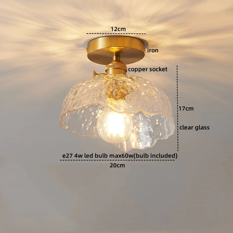Axyaa Glass Copper LED Ceiling Light Fixture Simple Art Bedroom Living Room Chandelier