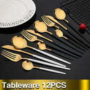 Axyaa Black Gold Stainless Steel Dinnerware Cutlery Set for Dining, Wedding & Restaurant