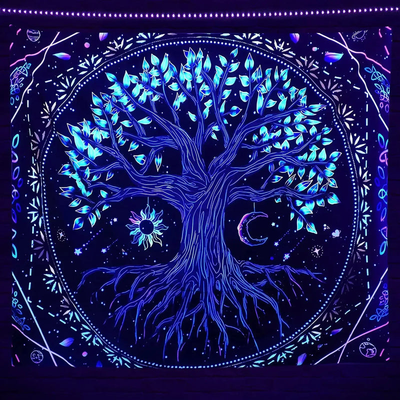 Axyaa Psychedelic Tree of Life Fluorescent Tapestry UV Wall Hanging