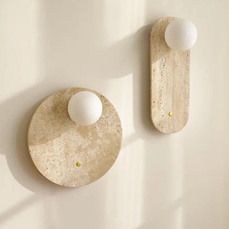 Axyaa Travertine Stone Sconce Lamp with Glass Ball G9
