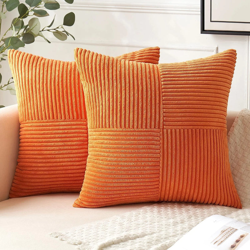Axyaa Boho Corduroy Striped Throw Pillow Cover 45x45CM for Soft Living Room & Bed