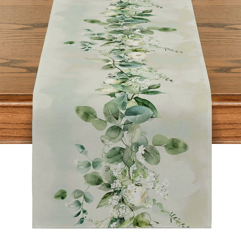Eucalyptus Table Runner by Axyaa: Watercolor Greenery for Dining and Party Tables