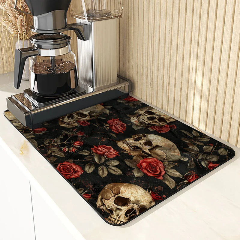 Axyaa Plant Skull Rose Absorbent Kitchen Mat