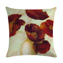 Axyaa Red & White Rose Oil Painting Linen Cushion Cover - Floral Decorative Pillowcase