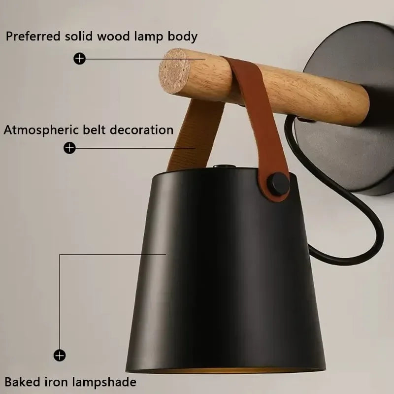 Axyaa Wood & Leather Belt Wall Sconce for Bedroom, Study, Living Room - Modern Indoor Decor Light