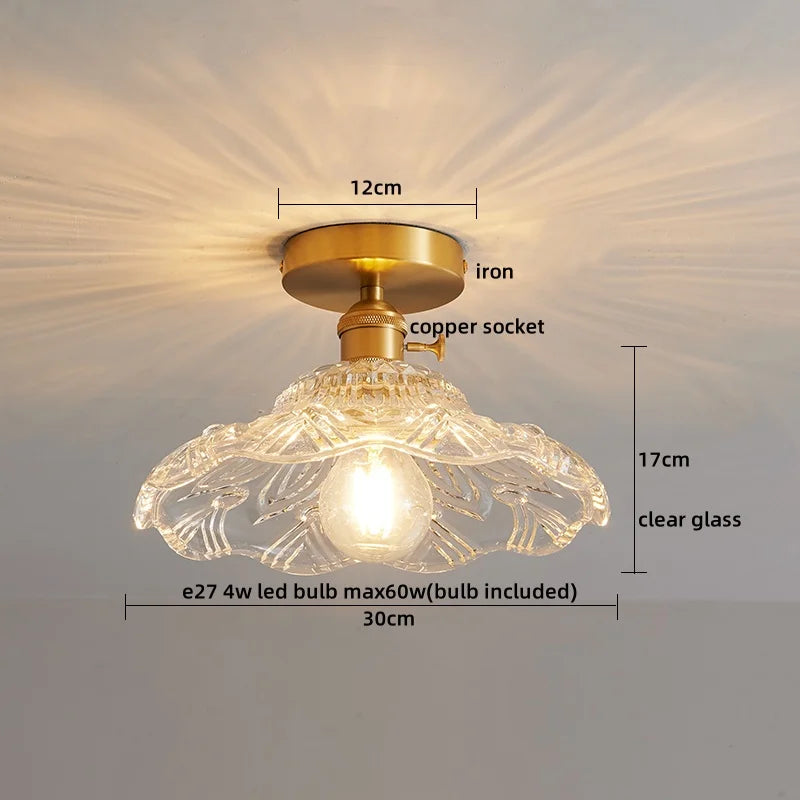 Axyaa Glass Copper LED Ceiling Light Fixture Simple Art Bedroom Living Room Chandelier
