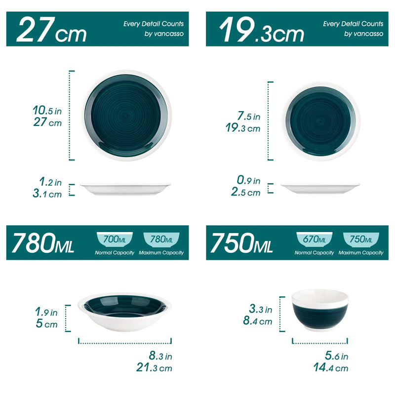 Axya Green Stoneware Tableware Set for 4/8 Person