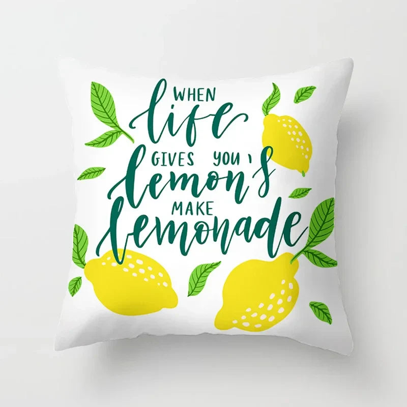 Lemon Pattern Summer Cushion Cover Throw Pillow for Sofa Decoration by Axyaa