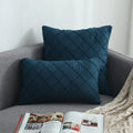 Axyaa Navy Blue Suede Pillow Cover with Green Woven Pattern - 45x45cm/30x50cm