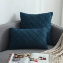 Axyaa Navy Blue Suede Pillow Cover with Green Woven Pattern - 45x45cm/30x50cm