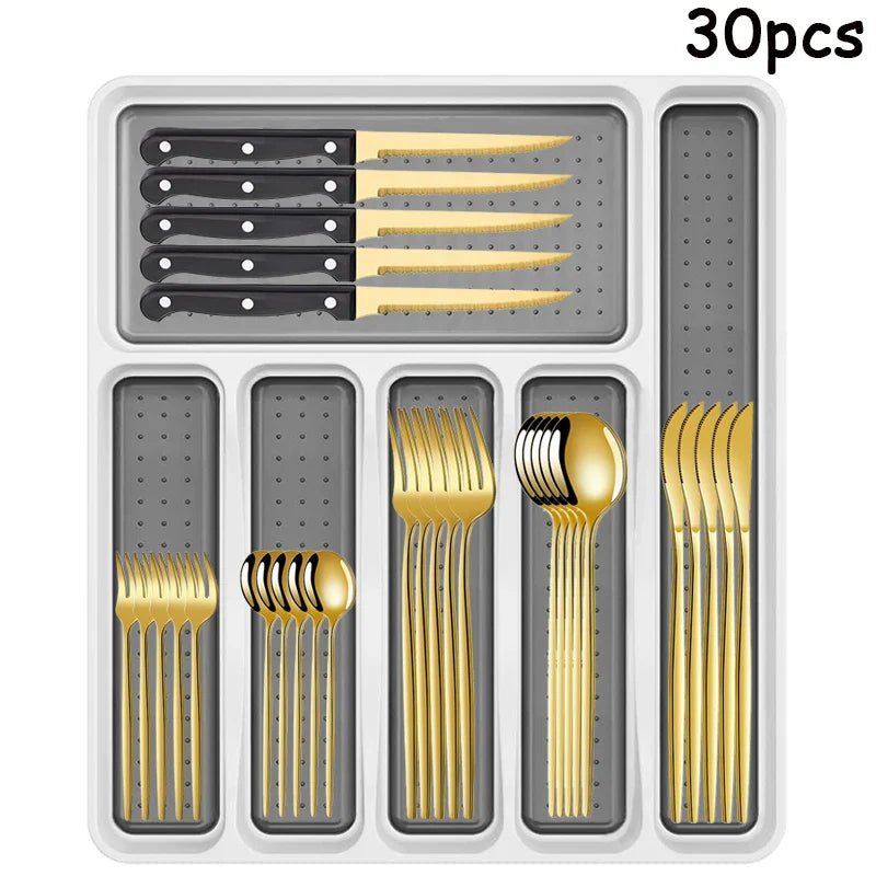 Axyaa 48pc Stainless Steel Tableware Set Knife Fork Spoon Dessert Steak Knife