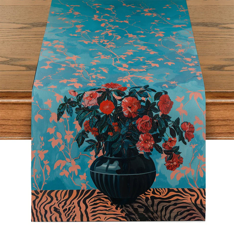 Axyaa Floral Vase Table Runner: Elegant Dining Room Decor & Holiday Party Essential