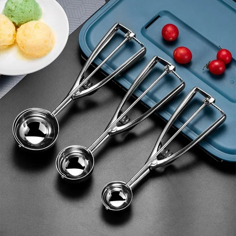 Axyaa Stainless Steel Ice Cream Spoon with Spring Handle and Watermelon Ball Spoon