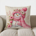 Axyaa Pink Snowman Flowers Throw Pillow Cover