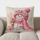 Axyaa Pink Snowman Flowers Throw Pillow Cover