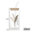 Axyaa Floral Retro Custom Engraved Glass Cup with Lid & Straw