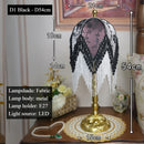 Axyaa Tassel French Floor Lamp Retro Green Patterned Fabric Lampshade Princess Bedroom