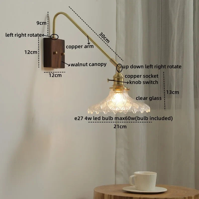 Axyaa LED Wall Lamps: Modern Style for Bedroom, Bathroom, Living Room, Walnut Copper Fixtures