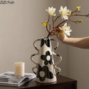 Axyaa Black White Pattern Ceramic Vases Abstract Art Flower Pots Room Decor