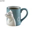 Axya Hand-Drawn Cat Ceramic Mug - Matte Finish, Creative Coffee Cup
