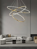 Axyaa Modern Gold Ring LED Pendant Chandelier, Dimmable Circle Living Room Light