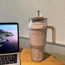 Axyaa Stainless Steel Straw Thermos Bottle Portable Handle Insulation Coffee Mug