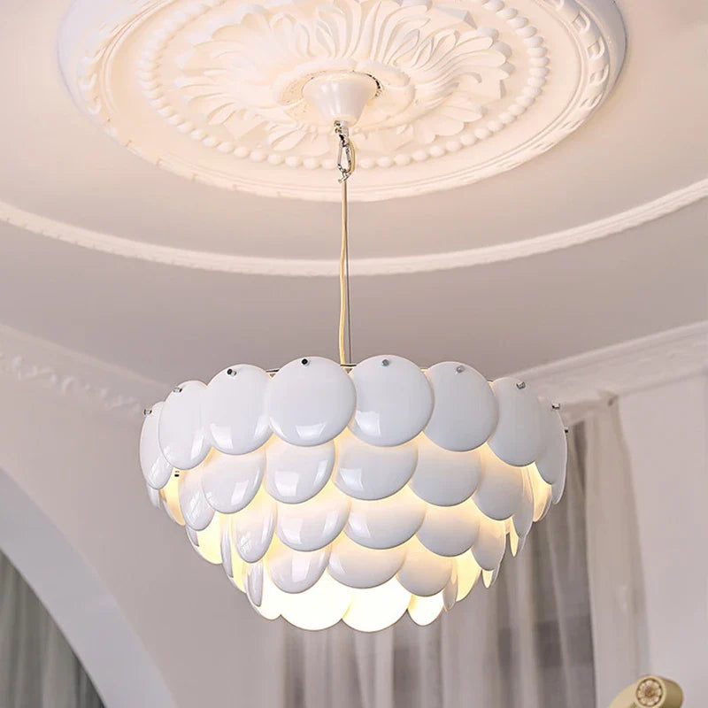 Axyaa White Ceramic Chandelier: Danish Design Hanging Lamp for Bedroom and Home Decoration