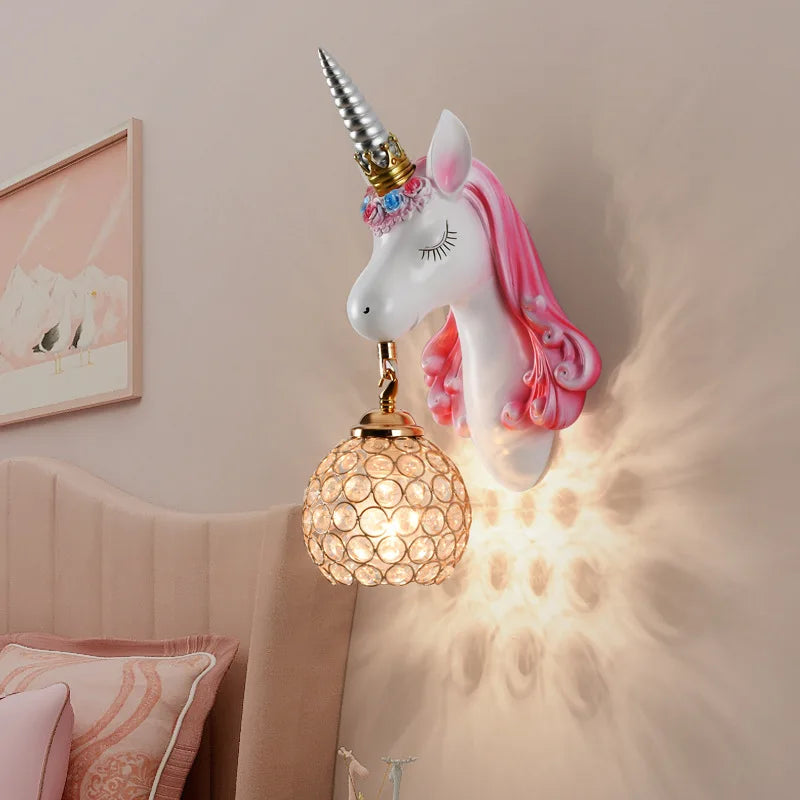 Nordic Unicorn Lamp Resin Wall Sconce by Axyaa for Girl's Bedroom & Living Room