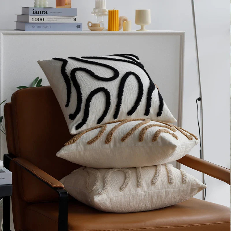 Axyaa Chenille Line Tufted Pillow Cover for Living Room Sofa - 45x45cm