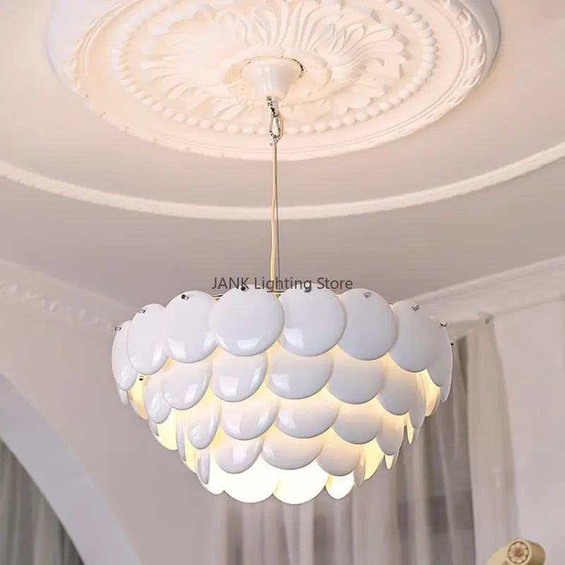 Axyaa White Ceramic Chandelier: Romantic Luxury LED Lighting for Home & Restaurant Decor