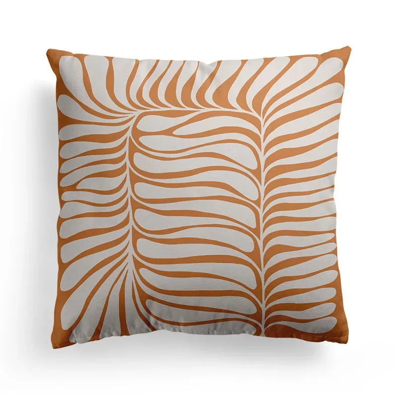 Axyaa Nordic Orange Geometric Flower Print Throw Pillow Cover for Home and Office