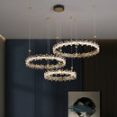 Axyaa Luxury Gold Round Crystal Chandelier Pendant Light for Living Dining Bedroom