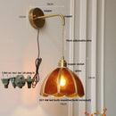 Axyaa Tiffany Glass Pull Chain Wall Sconce LED Lamp - Adjustable Bedroom Mirror Light