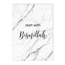 Axyaa Bismillah Ayat Al Kursi Quran Black White Marble Wall Art Canvas Print