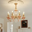 French Crystal Chandelier: Axyaa Luxury Copper LED Pendant Light, Red Crystal Hanging Lamp.