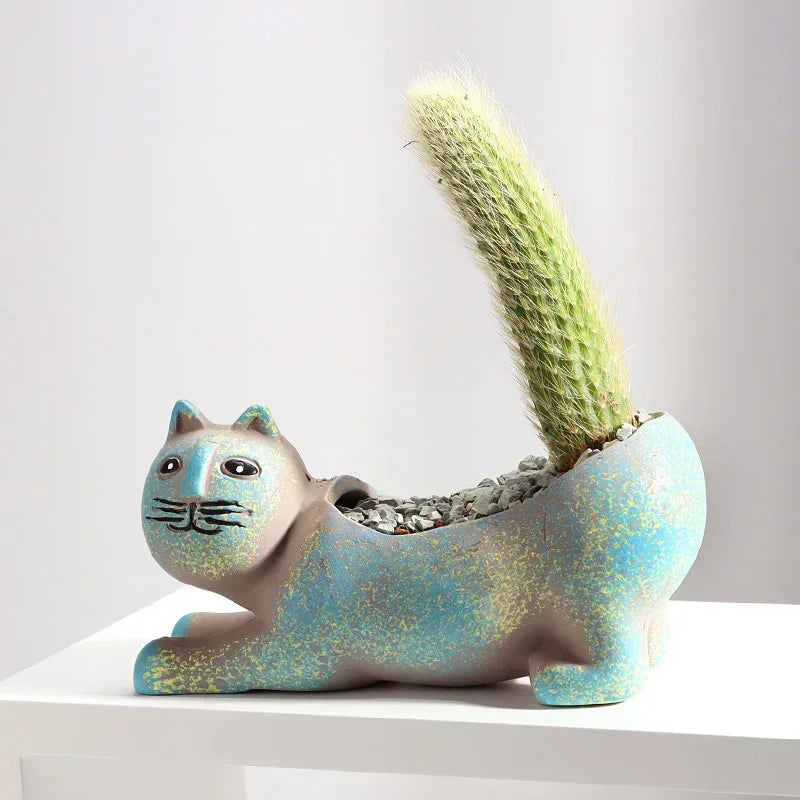 Axyaa Cat Ceramic Flower Pot for Indoor Succulents – Cute Animal Planter