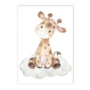 Axyaa Elephant Giraffe Nursery Wall Art Canvas Poster for Kids Room