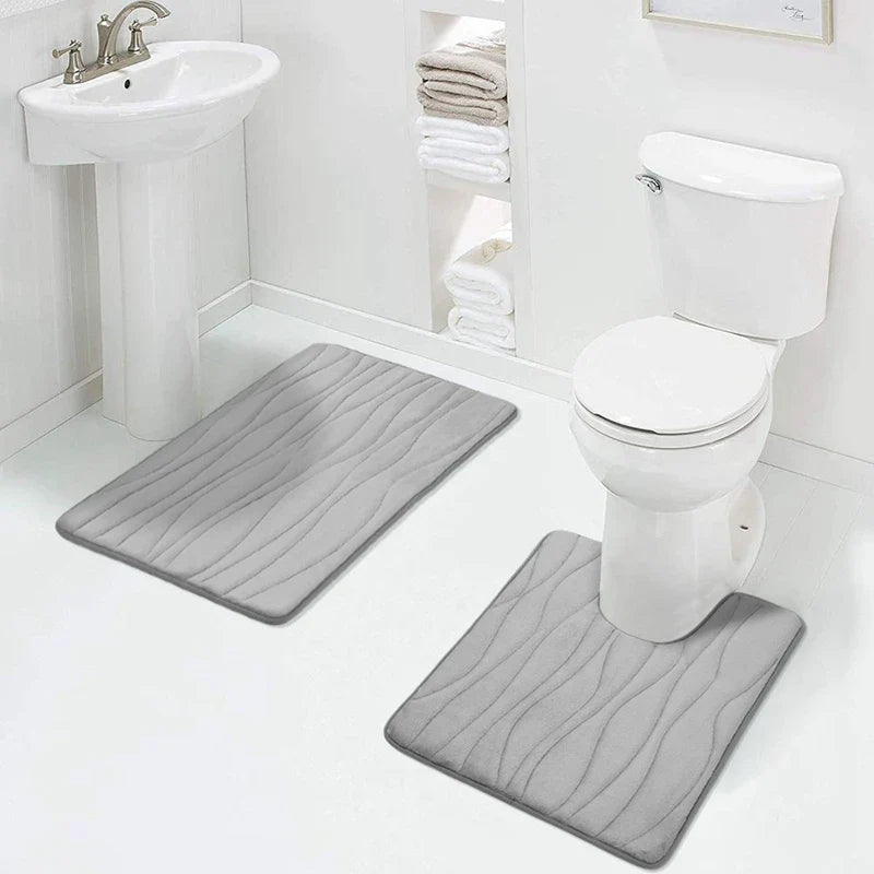Axyaa Memory Foam Bathroom Rug Set: Non-Slip, Absorbent, Soft U-Shaped and Rectangle Mats