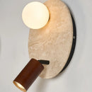 Axyaa Yellow Travertine LED Wall Lamps Indoor White Glass Stone Wood Stair Light
