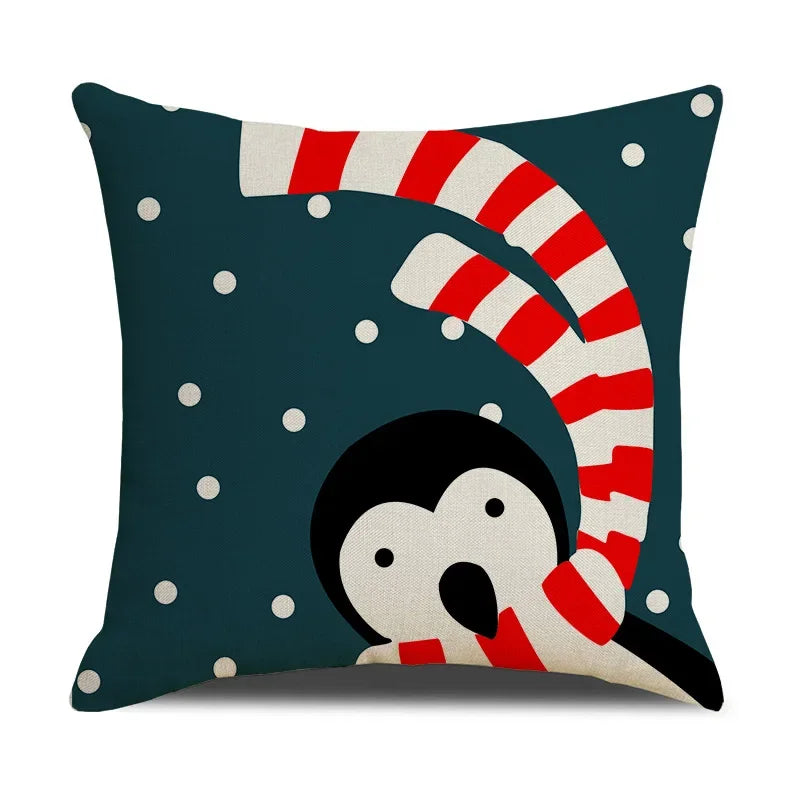 Christmas Cartoon Pillowcase | Deer & Bear Print | Linen Cushion Cover | Axyaa Brand