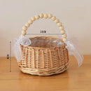 Axyaa Hand-Woven Rattan Flower Girl Basket with Handle for Wedding Flower Arrangement