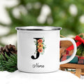 Axyaa Flower Letter Enamel Mug - Personalized Alphabet Camping Tea Coffee Cup
