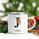 Axyaa Flower Letter Enamel Mug - Personalized Alphabet Camping Tea Coffee Cup