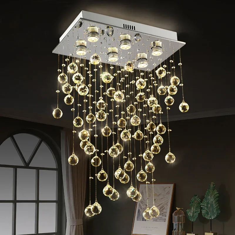 Luxury Axyaa Crystal Chandelier for Living Dining Room, Modern LED Kitchen Lighting